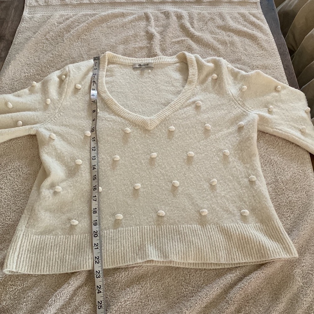 Madewell Bobble Dashboard winter white V-Neck wool blended cozy yarn sweater - Picture 13 of 14
